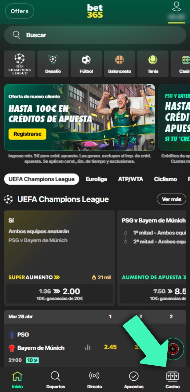 Entra en la sección de casino y busca tragamonedas en Bet365.
