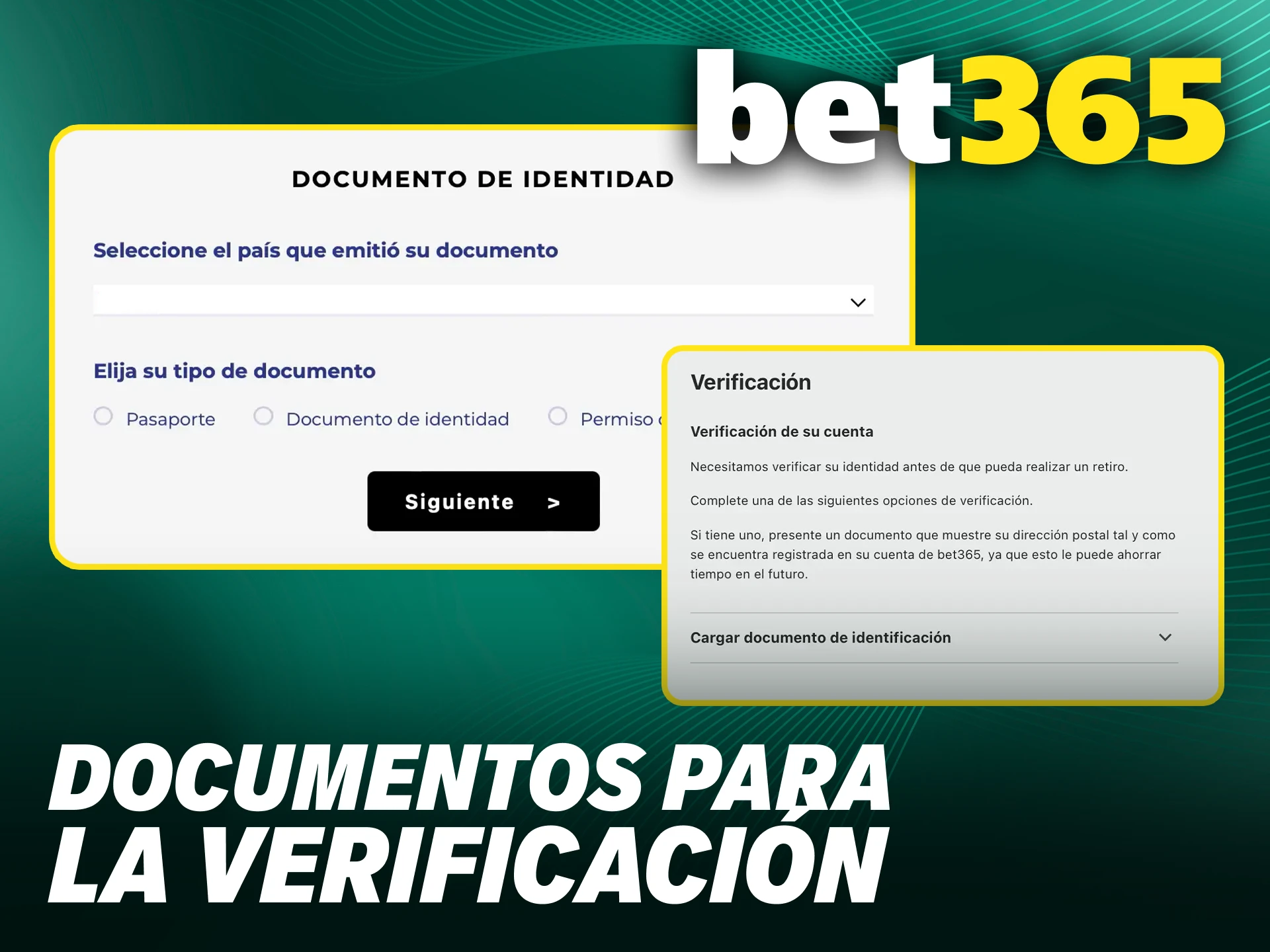 Envía los documentos necesarios al verificar tu cuenta en Bet365.